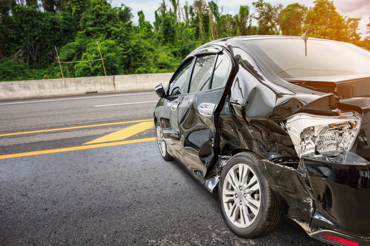 Car accident in the middle of a highway