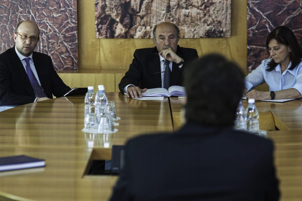 Group Job Interview In A Large Boardroom Stock Photo