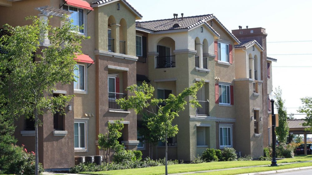 Apartment Complex Exterior Stock Photo