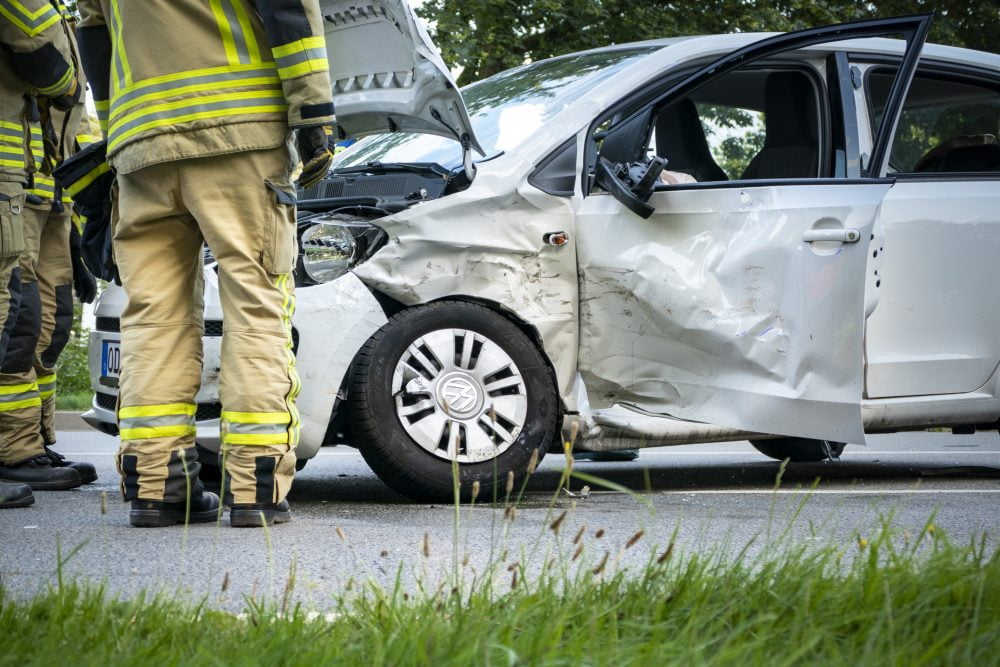 First responders at the scene of a car accident in Anderson, IN.